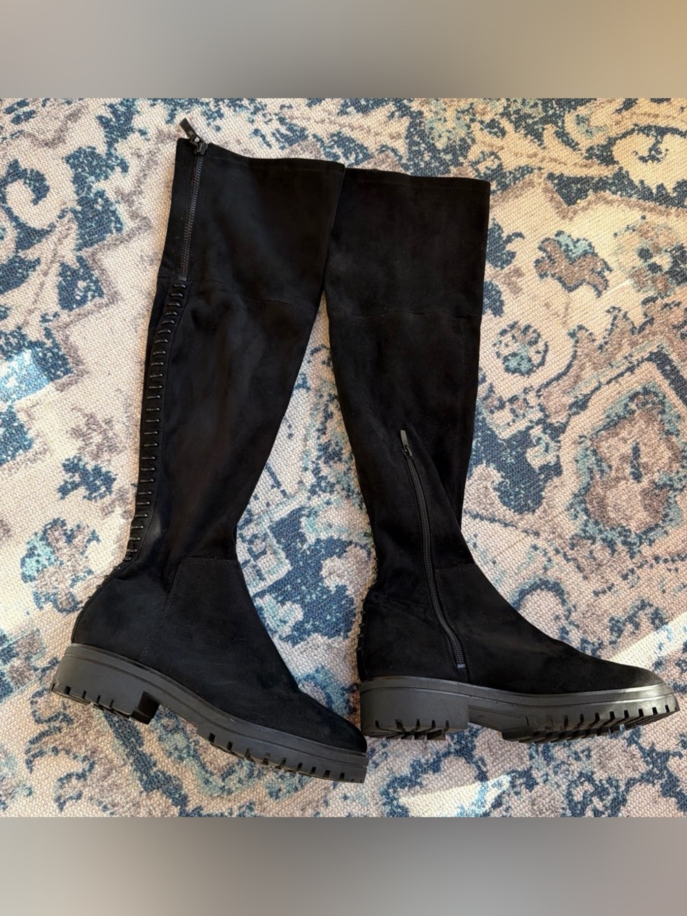 Black Suede knee-high boots with chunky sole